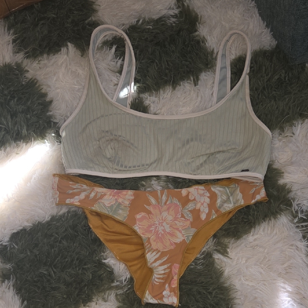 Floral Bikini Set in Green and Orange